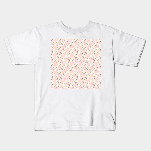 Cute boho tiny flower ornament on pink backdrop. Kids T-Shirt by DanielK